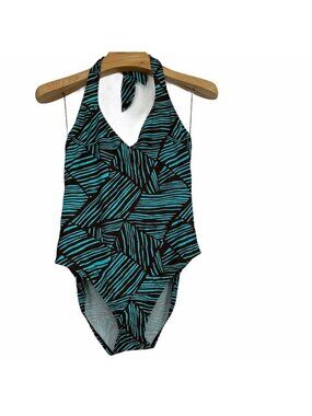 By The Beach Womens Bra One Piece Swimsuit halter Turquoise Size 12 New $80